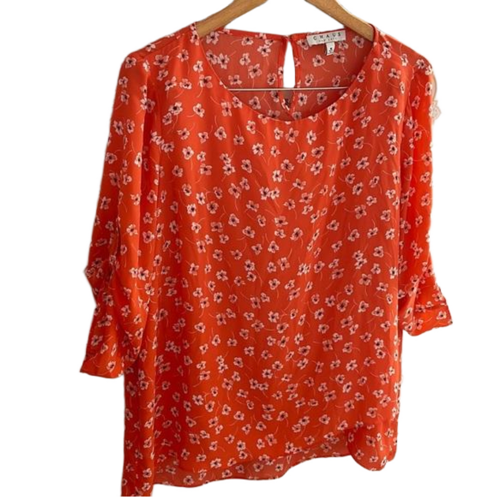 CHAUS New York orange floral top size M GUC